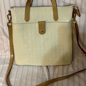 Chic Cream and Tan Italian Leather Shoulder Bag
